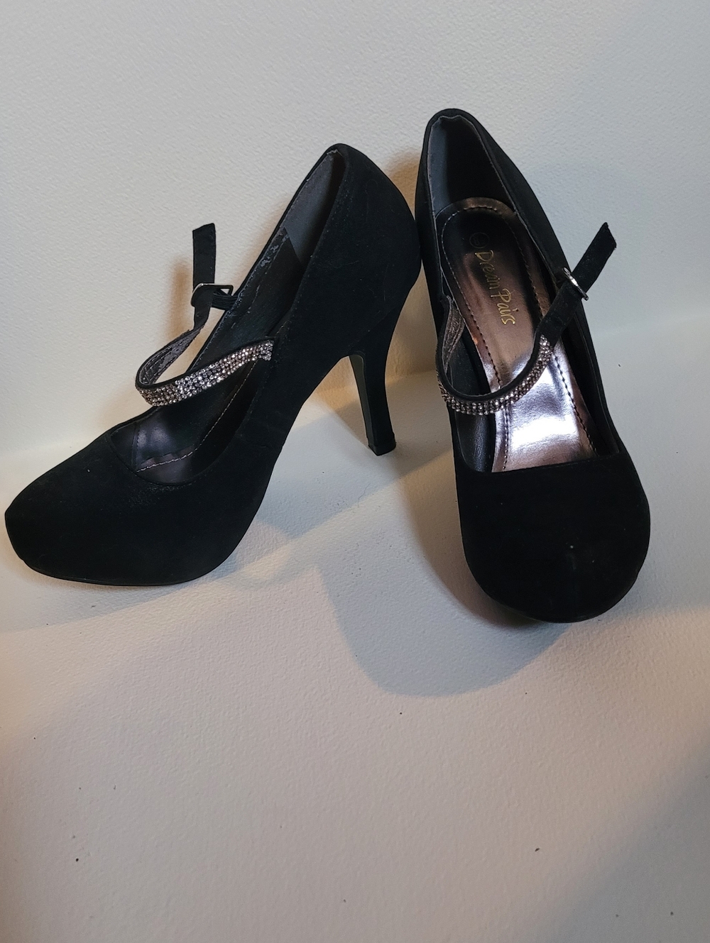 Women's Black Mary Jane High Heel Pumps with Rhinestone Strap By Dream Paris